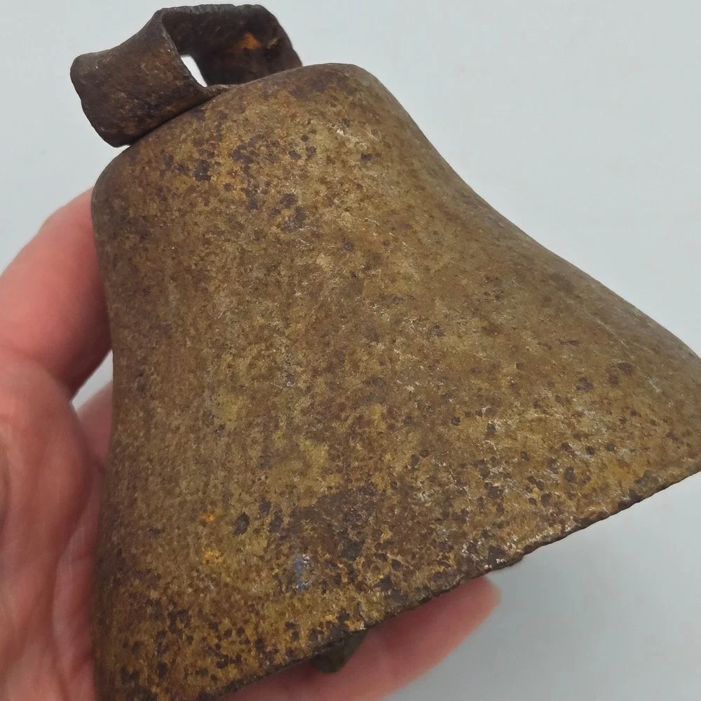 Antique Rustic Iron Cow Bell Primitive Farmhouse Heavy Weathered Patina 4